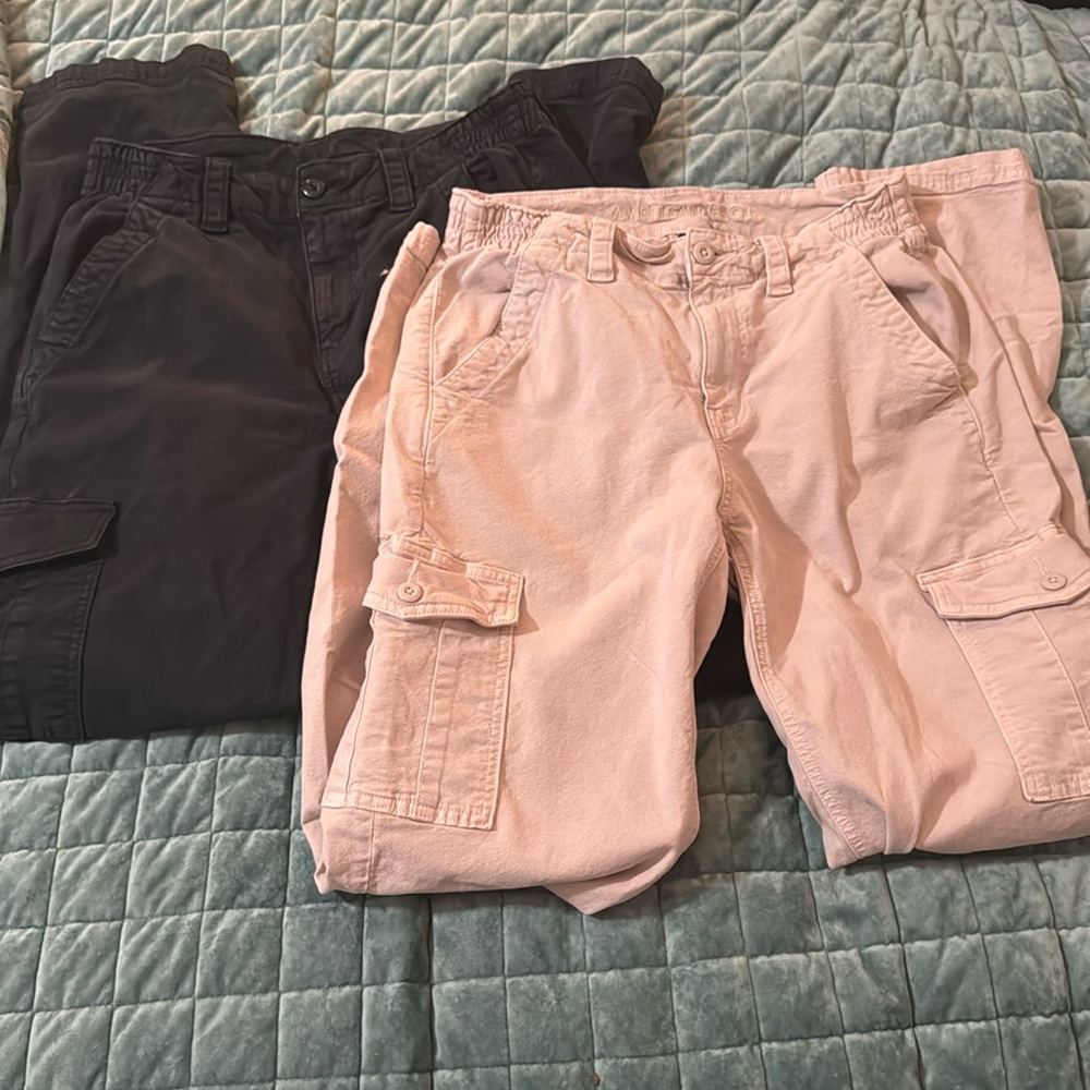 AE cargo pants in black and light pink